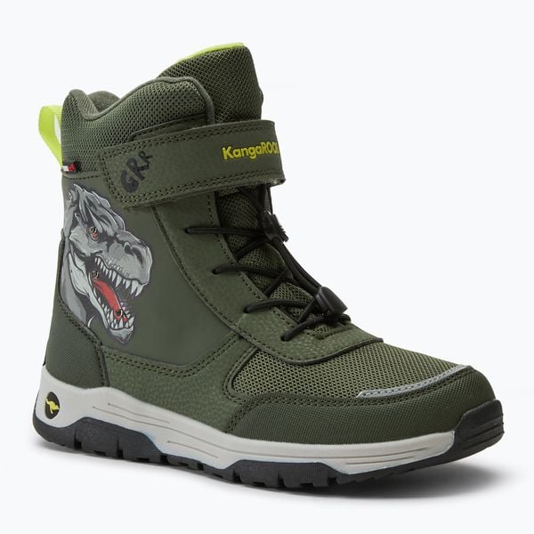 Śniegowce juniorskie KangaROOS K-MJ Edison EV RTX SL tta dino. Zielone śniegowce i trapery męskie KangaRoos, z materiału, eleganckie, bez zapięcia. Za 139.99 zł.