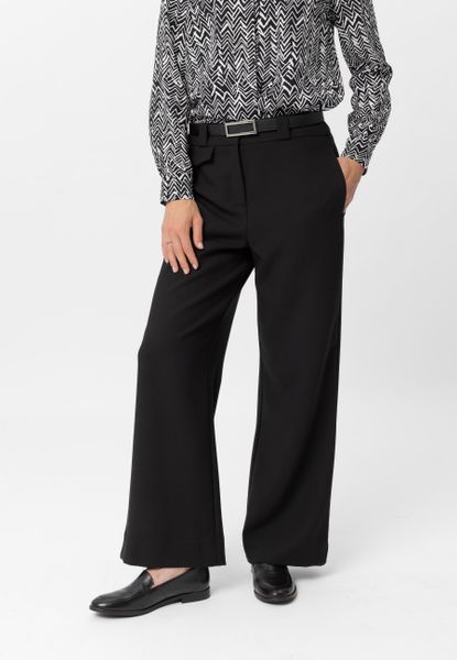 Eleganckie spodnie z szeroką nogawką R-MILEN. Czarne spodnie materiałowe damskie Volcano, xl, bez wzorów, z materiału. Za 179.99 zł.