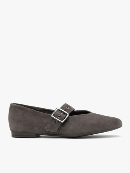 Ciemnobrązowe baleriny ze skóry welurowej. Brązowe baleriny damskie Ryłko, bez wzorów, ze skóry, eleganckie, bez obcasa, na obcasie. Za 379.99 zł.