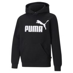 Młodzieżowa bluza z kapturem z dużym logo Essentials PUMA Black. Czarna bluzy męskie Puma, m, bez wzorów, z bawełny, z kapturem. Za 175.20 zł.