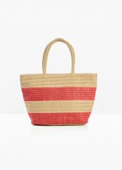 Torba shopper z juty, w paski. Brązowe torebki shopper damskie bonprix, bez wzorów, bez dodatków. Za 59.99 zł.