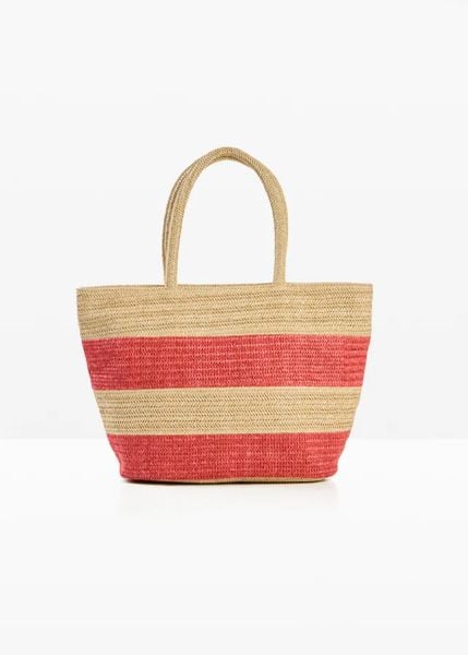 Torba shopper z juty, w paski. Brązowe torebki shopper damskie bonprix, bez wzorów, bez dodatków. Za 47.99 zł.