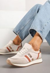 Beżowe Sneakersy z Metalicznym Wzorem Alusa. Brązowe obuwie sportowe damskie Renee, z aplikacjami, z materiału, trekkingowe. Za 119.99 zł.