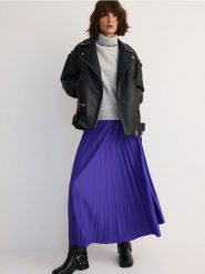 Plisowana spódnica maxi - niebieski. Niebieskie spódnice damskie Reserved, l, bez wzorów, z dzianiny, maxi, rozkloszowane. W wyprzedaży za 59.99 zł.