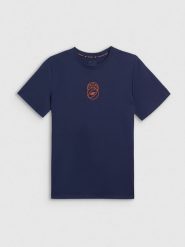 4F T-shirt regular z nadrukiem męski - granatowy M. Niebieskie t-shirty męskie 4f, m, bez wzorów, z bawełny, klasyczne, bez kołnierzyka. Za 59.99 zł.