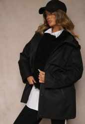Czarna Kurtka Parka o Klasycznym Kroju z Kapturem Cenelle. Czarne kurtki damskie Renee, l, bez wzorów, z jeansu, z kapturem. Za 199.99 zł.