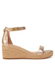 Tommy Hilfiger Espadryle Th Metallic Mid Wedge Espadrille FW0FW08663 Złoty. Żółte sandały damskie Tommy Hilfiger, bez wzorów, ze skóry, bez obcasa, bez zapięcia. Za 339.99 zł.