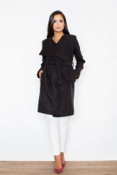 Czarny Elegancki Płaszcz Oversize Przewiązany Paskiem. Czarne kurtki damskie Figl, l, bez wzorów, z materiału, bez kaptura. Za 389.00 zł.