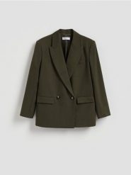Dwurzędowa marynarka - ciemnozielony. Zielone żakiety damskie Reserved, l, bez wzorów, z tkaniny. Za 249.99 zł.