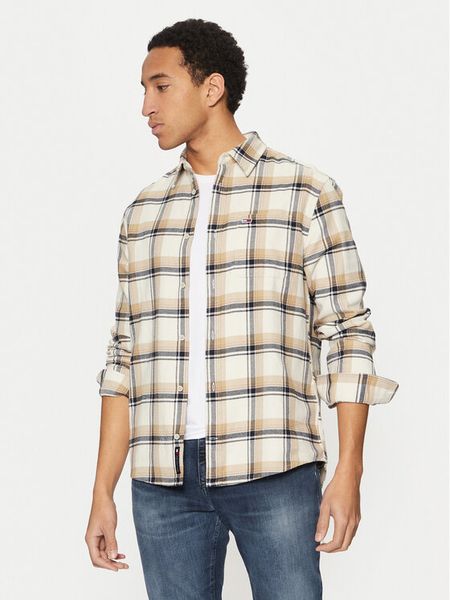 Tommy Jeans Koszula Check Flannel DM0DM20670 Beżowy Regular Fit. Brązowe koszule męskie Tommy Jeans, m, bez wzorów, z bawełny, bez kołnierzyka, bez ramiączek. Za 209.99 zł.