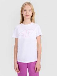 4F T-shirt regular z nadrukiem dziewczęcy - biały 146 (10-11 lat). Białe t-shirty i topy dla dziewczynek 4f, bez wzorów, z bawełny, bez ramiączek. Za 39.99 zł.