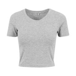 Koszulka Damska Crop. Szare koszulki sportowe damskie BUILD YOUR BRAND, m, bez wzorów, sportowe, bez kołnierzyka. Za 54.99 zł.