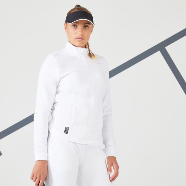 Kurtka tenisowa damska Artengo Soft Dry 900. Białe bluzy sportowe damskie KUIKMA, m, bez wzorów, z elastanu, bez kaptura, tenisowe. W wyprzedaży za 89.99 zł.