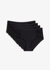 Figi panty maxi z miękkiego modalu (4 szt.). Czarne figi damskie bonprix, bez wzorów, z koronki. Za 39.96 zł.
