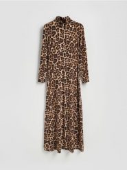 Sukienka maxi w panterkę - wielobarwny. Sukienki damskie Reserved, l, bez wzorów, z wiskozy, bez kołnierzyka, bez ramiączek, maxi, rozkloszowane. Za 179.99 zł.