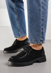 Czarne Sznurowane Półbuty Mokasyny w Żeglarskim Stylu Charnys. Czarne półbuty damskie Born2be, bez wzorów, z jeansu, klasyczne, bez obcasa, bez zapięcia. Za 119.99 zł.