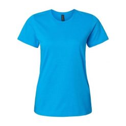 Damska Koszulka Softstyle O Średniej Grubości. Niebieskie koszulki sportowe damskie Gildan, xl, bez wzorów, bez kołnierzyka, bez ramiączek, trekkingowe. Za 44.99 zł.