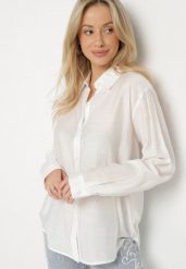 Biała Wiskozowa Koszula o Klasycznym Kroju Sovnella. Białe bluzki damskie Born2be, l, bez wzorów, z jeansu, eleganckie, bez kołnierzyka, bez ramiączek. Za 49.99 zł.
