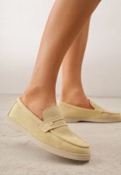 Żółte Klasyczne Mokasyny VICES z Imitacji Zamszu ze Skórzaną Wkładką Haliris. Żółte mokasyny damskie Born2be, z jeansu, eleganckie. Za 89.99 zł.