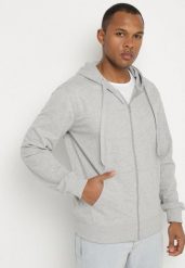 Jasnoszara Bluza z Bawełną Kapturem i Sznurkami Asallin. Szare bluzy męskie Born2be, l, bez wzorów, z bawełny, z kapturem. Za 54.99 zł.