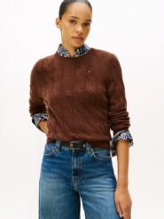 Tommy Hilfiger Sweter z dzianiny Kobiety Wełna brązowy, S. Brązowe swetry damskie Tommy Hilfiger, s, bez wzorów, z dzianiny, eleganckie, bez kołnierzyka, bez ramiączek, bez kaptura. Za 649.95 zł.