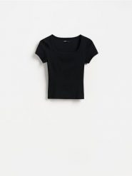 T-shirt slim fit z modalem - czarny. Czarne t-shirty damskie Reserved, l, bez wzorów, z dzianiny, bez kołnierzyka. Za 39.99 zł.