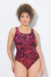 Damskie Strój kąpielowy z nadrukiem bez miękkich miseczek okrągły dekolt. Czerwone kostiumy jednoczęściowe damskie Ulla Popken, plus size, bez wzorów, z elastanu, sportowe, plus size, do pływania. Za 159.99 zł.