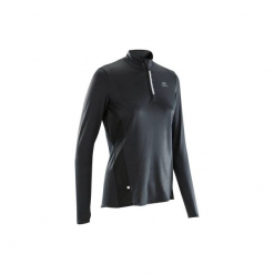 Koszulka do biegania długi rękaw RUN DRY+ damska. Czarne t-shirty damskie KALENJI, z elastanu. Za 49.99 zł.