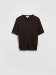 T-shirt z dodatkiem CIRCULOSE® - brązowy. Brązowe t-shirty męskie Reserved, l, bez wzorów, z wiskozy, bez kołnierzyka. Za 129.99 zł.
