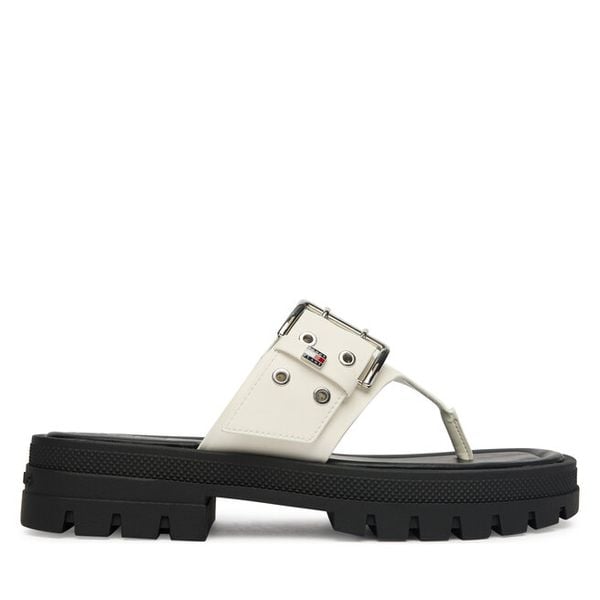 Japonki Tommy Jeans. Białe klapki damskie Tommy Jeans, bez wzorów, z jeansu, bez obcasa. Za 210.99 zł.