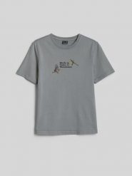 4F T-shirt loose z nadrukiem damski - szary S. Szare t-shirty damskie 4f, m, bez wzorów, z bawełny, klasyczne, bez kołnierzyka. Za 79.99 zł.