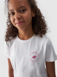 4F T-shirt gładki dziewczęcy - biały 122 (6-7 lat). Białe t-shirty i topy dla dziewczynek 4f, bez wzorów, z bawełny, bez ramiączek. W wyprzedaży za 19.99 zł.