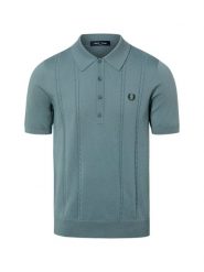 Fred Perry Męska koszulka polo z dzianiny Mężczyźni Bawełna niebieski|szary jednolity, S. Niebieskie koszulki polo męskie Fred Perry, m, bez wzorów, z bawełny, eleganckie, bez ramiączek. Za 799.95 zł.