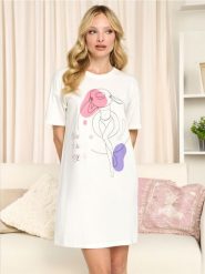 Koszula nocna - kremowy. Białe koszule nocne damskie Sinsay, l, bez wzorów, z bawełny, krótkie. Za 29.99 zł.