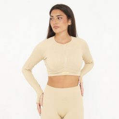 Koszulka Crop Top treningowa IMALA długie rękawy. Brązowe koszulki sportowe damskie Legea, bez wzorów, z elastanu, bez kołnierzyka, bez ramiączek, na fitness i siłownię. W wyprzedaży za 95.50 zł.