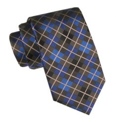 Męski Krawat - Angelo di Monti - Kratka, Odcienie Niebieskiego i Brązów. Niebieskie krawaty i muchy Angelo di Monti, bez wzorów, z tkaniny, eleganckie. Za 45.00 zł.