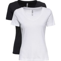 Shirt w prążek z dekoltem w serek (2 szt. w opak.) bonprix czarny +biały. Bluzki damskie bonprix. Za 45.98 zł.