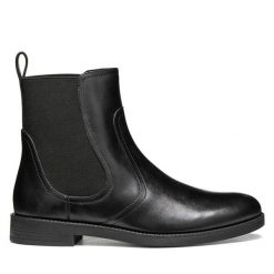Sztyblety Geox. Czarne botki damskie Geox, bez obcasa, na płaskiej podeszwie, bez zapięcia. Za 549.99 zł.