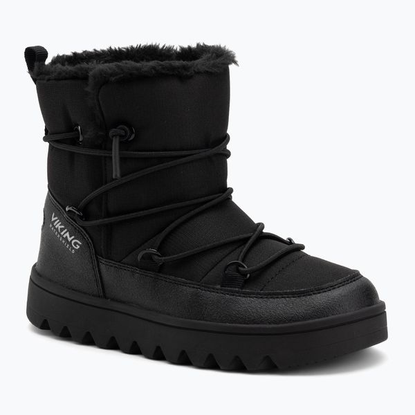 Śniegowce Viking Footwear Snowflake Warm Waterproof SL. Czarne buty zimowe dziewczęce Viking, bez wzorów, z kauczuku, przed kolano, bez zapięcia. Za 269.99 zł.