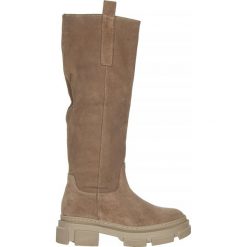 Kozaki Bayla-159 4405 008-P Ciemny Beż Welur 159078, Skóra naturalna - 36. Brązowe kozaki damskie Bayla, z gumy, przed kolano, bez obcasa, na płaskiej podeszwie. W wyprzedaży za 269.10 zł.