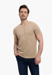 Bawełniana koszulka T-BASIC. Brązowe t-shirty męskie Volcano, l, bez wzorów, z bawełny, klasyczne, bez kołnierzyka. Za 54.99 zł.