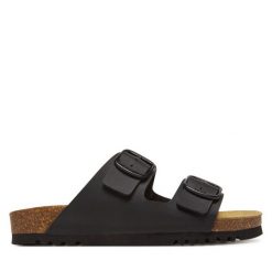 Klapki Scholl. Czarne klapki damskie Scholl, bez wzorów, bez obcasa. Za 199.99 zł.