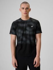 4F T-shirt regular z nadrukiem męski - czarny S. Czarne t-shirty męskie 4f, m, bez wzorów, z bawełny, klasyczne, bez kołnierzyka. Za 89.99 zł.