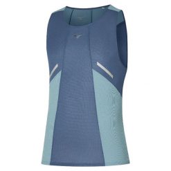 Tank top Mizuno Dryaeroflow. Niebieskie koszulki sportowe męskie Mizuno, bez wzorów, bez kołnierzyka, bez ramiączek, do biegania. Za 219.50 zł.
