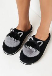 Czarne Kapcie Futrzane z Kotkiem Rirovi. Czarne kapcie damskie Born2be, z aplikacjami, z dresówki. Za 29.99 zł.