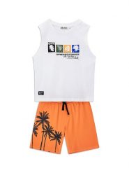 Original Marines Komplet top i szorty materiałowe DFP4322YM Biały Regular Fit. Białe szorty dla chłopców Original Marines, bez wzorów, z bawełny. Za 69.99 zł.