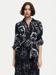 Desigual Koszula Faces 24WWCW34 Czarny Regular Fit. Czarne bluzki damskie Desigual, l, bez wzorów, z bawełny, bez kołnierzyka, bez ramiączek. Za 189.99 zł.