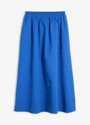 Lekka spódnica midi ze strukturą. Niebieskie spódnice damskie bonprix, bez wzorów, midi. Za 79.99 zł.