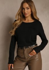 Czarna Casualowa Bluzka Longsleeve z Okrągłym Dekoltem Unaladesa. Czarne t-shirty i topy dla dziewczynek Renee, bez wzorów, z jeansu, bez ramiączek. Za 59.99 zł.