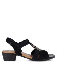 Go Soft Sandały WI23-BETTY-09 Czarny. Czarne sandały damskie GO SOFT, bez wzorów, z materiału, bez obcasa, na słupku, bez zapięcia. Za 159.99 zł.